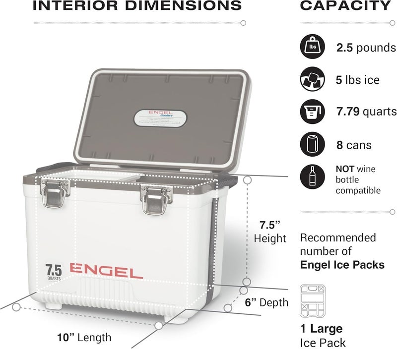 Engel UC7 7.5qt Leak-Proof, Air Tight, Drybox Cooler and Small Hard Shell Lunchbox for Men and Women in White - Image 3